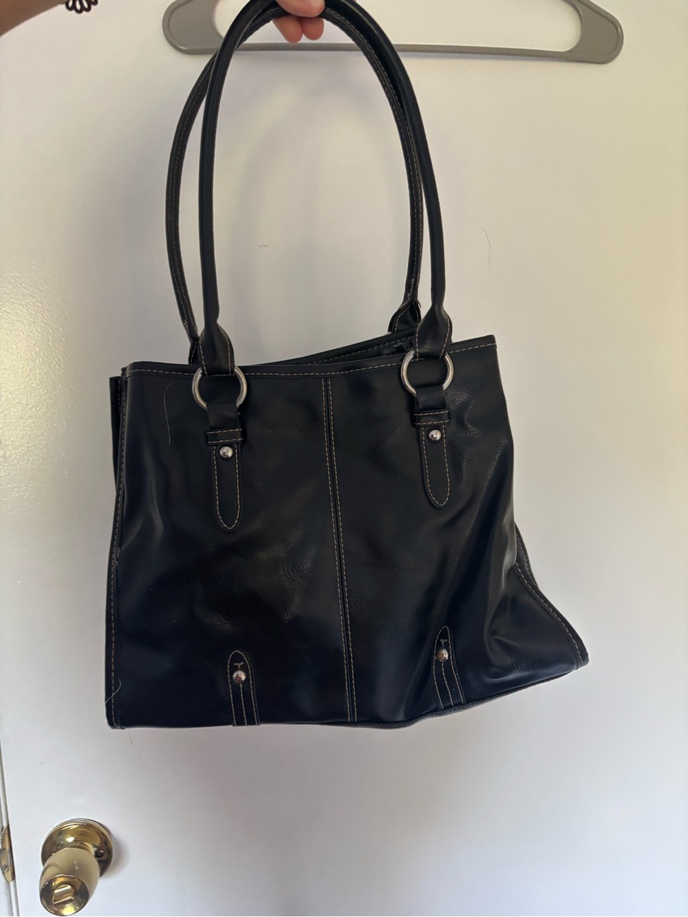 Classic Black Leather Tote Bag